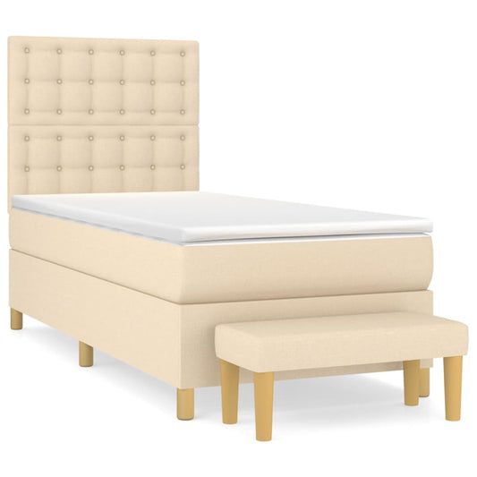 vidaXL Κρεβάτι Boxspring με Στρώμα Κρεμ 100 x 200 εκ. Υφασμάτινο