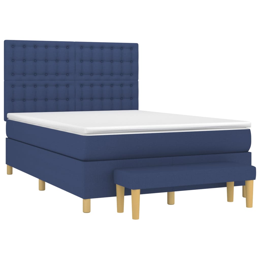 vidaXL Κρεβάτι Boxspring με Στρώμα Μπλε 140x200 εκ. Υφασμάτινο