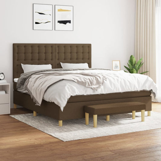 vidaXL Κρεβάτι Boxspring με Στρώμα Σκούρο Καφέ 160x200 εκ Υφασμάτινο