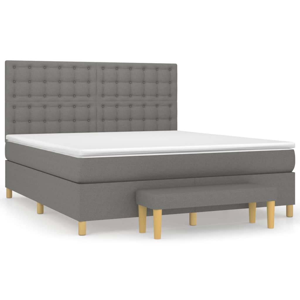 vidaXL Κρεβάτι Boxspring με Στρώμα Σκούρο Γκρι 180x200 εκ Υφασμάτιν