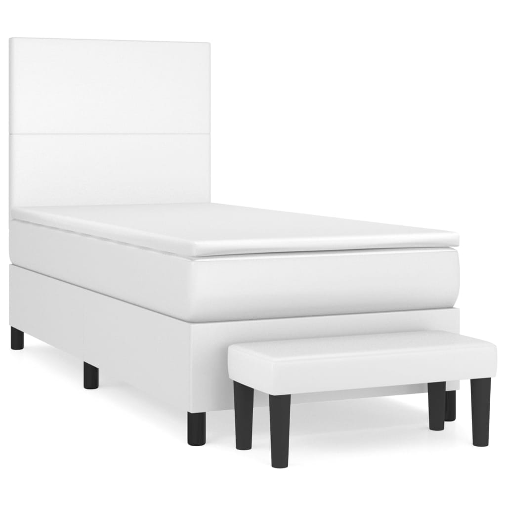 vidaXL Κρεβάτι Boxspring με Στρώμα Λευκό 90x190εκ. από Συνθετικό Δέρμα
