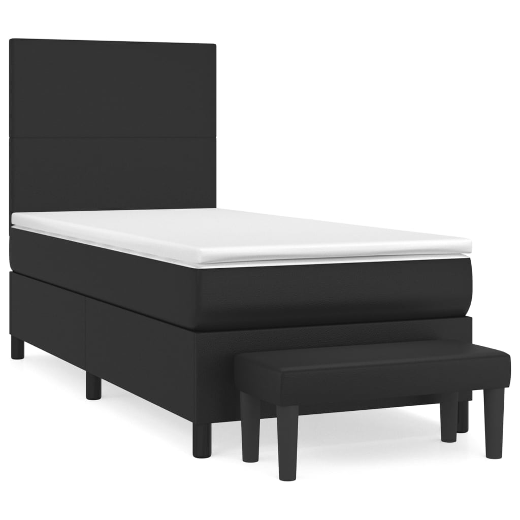 vidaXL Κρεβάτι Boxspring με Στρώμα Μαύρο 90x200εκ. από Συνθετικό Δέρμα