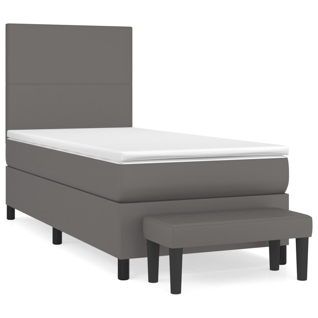 vidaXL Κρεβάτι Boxspring με Στρώμα Γκρι 90x200 εκ. από Συνθετικό Δέρμα