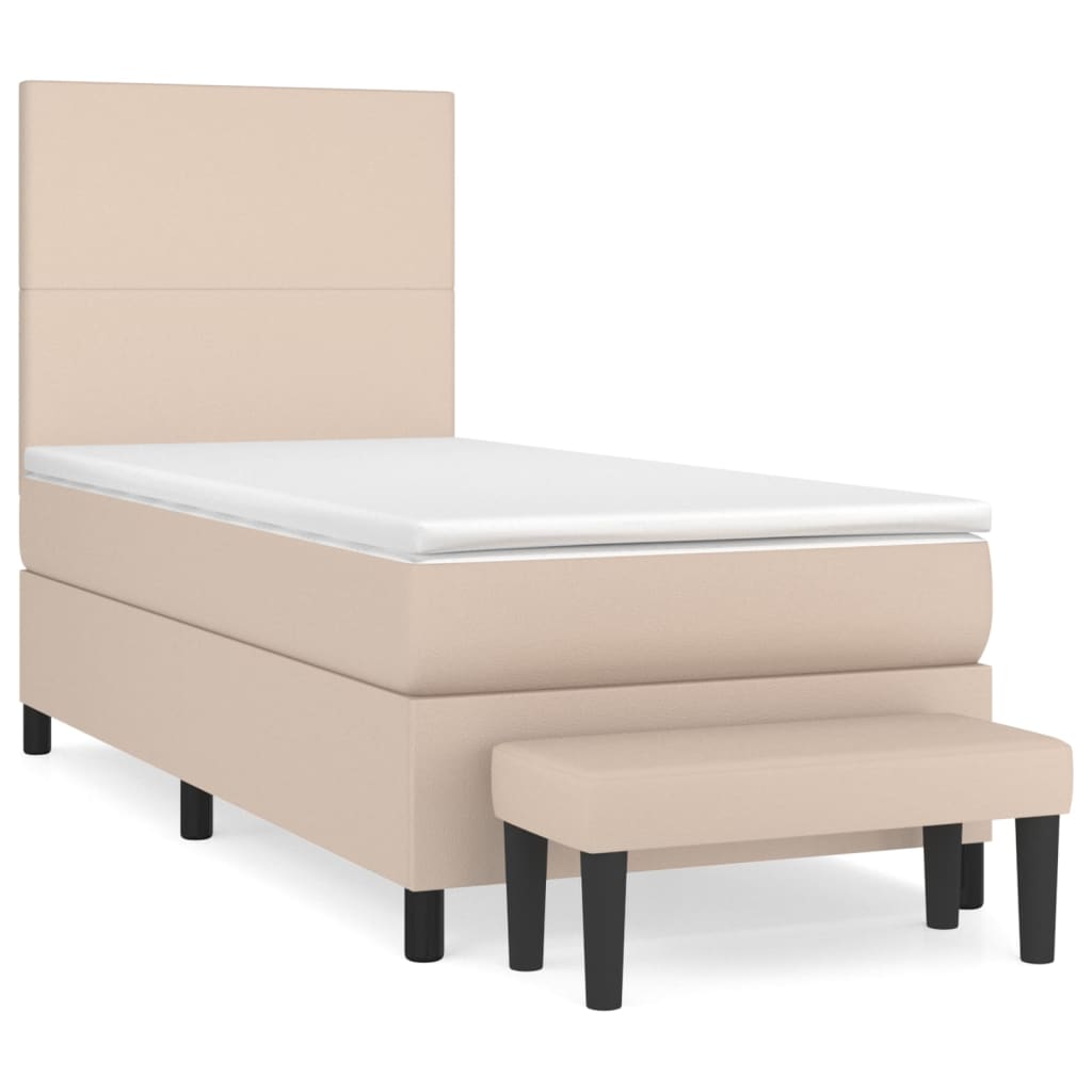 vidaXL Κρεβάτι Boxspring με Στρώμα Καπουτσίνο 90x200εκ.από Συνθ. Δέρμα