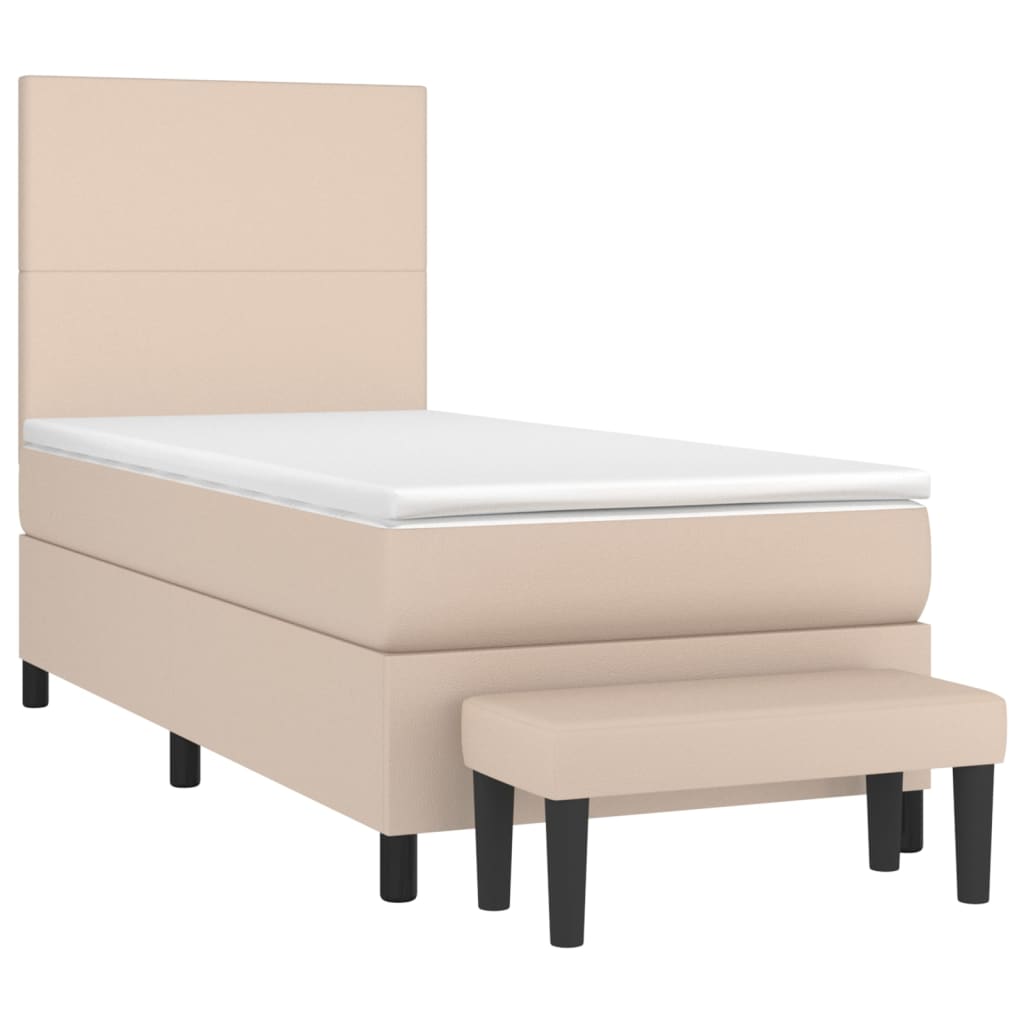 vidaXL Κρεβάτι Boxspring με Στρώμα Καπουτσίνο 90x200εκ.από Συνθ. Δέρμα