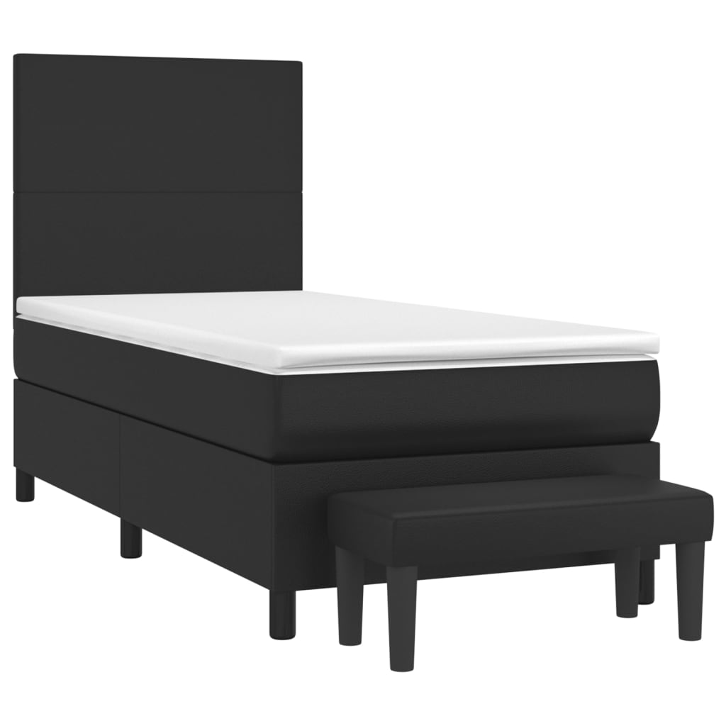 vidaXL Κρεβάτι Boxspring με Στρώμα Μαύρο 100x200εκ.από Συνθετικό Δέρμα