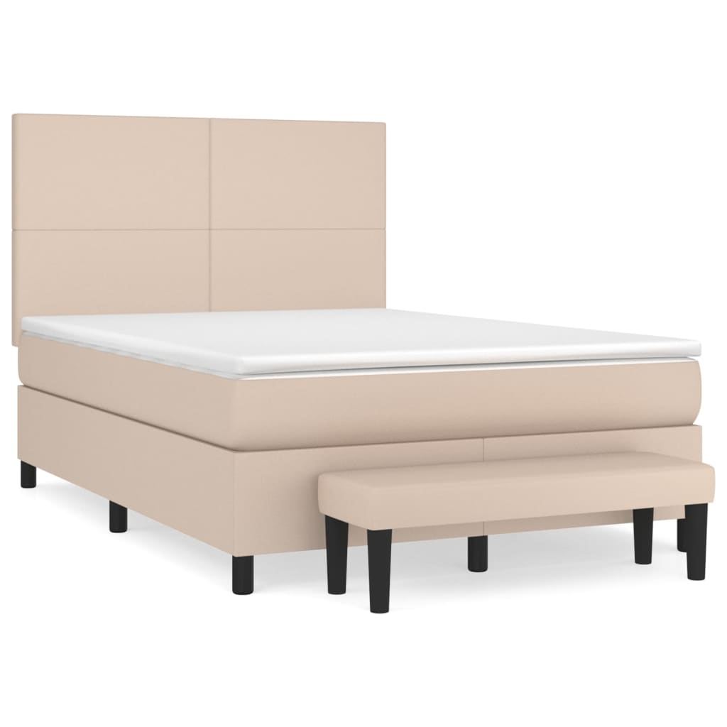 vidaXL Κρεβάτι Boxspring με Στρώμα Καπουτσίνο 140x190εκ.από Συνθ.Δέρμα