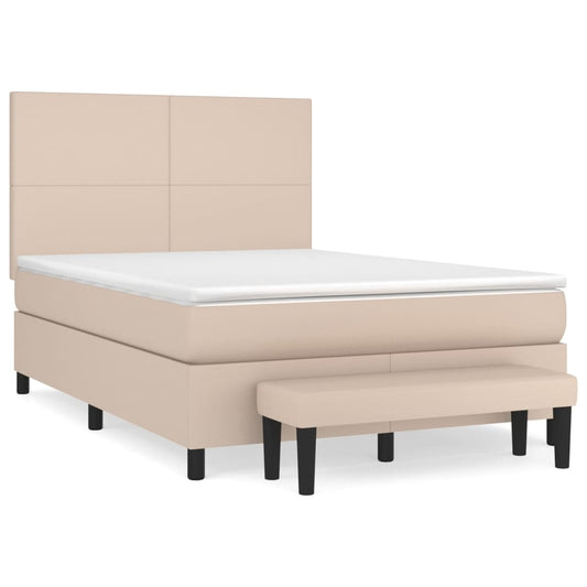 vidaXL Κρεβάτι Boxspring με Στρώμα Καπουτσίνο 140x190εκ.από Συνθ.Δέρμα