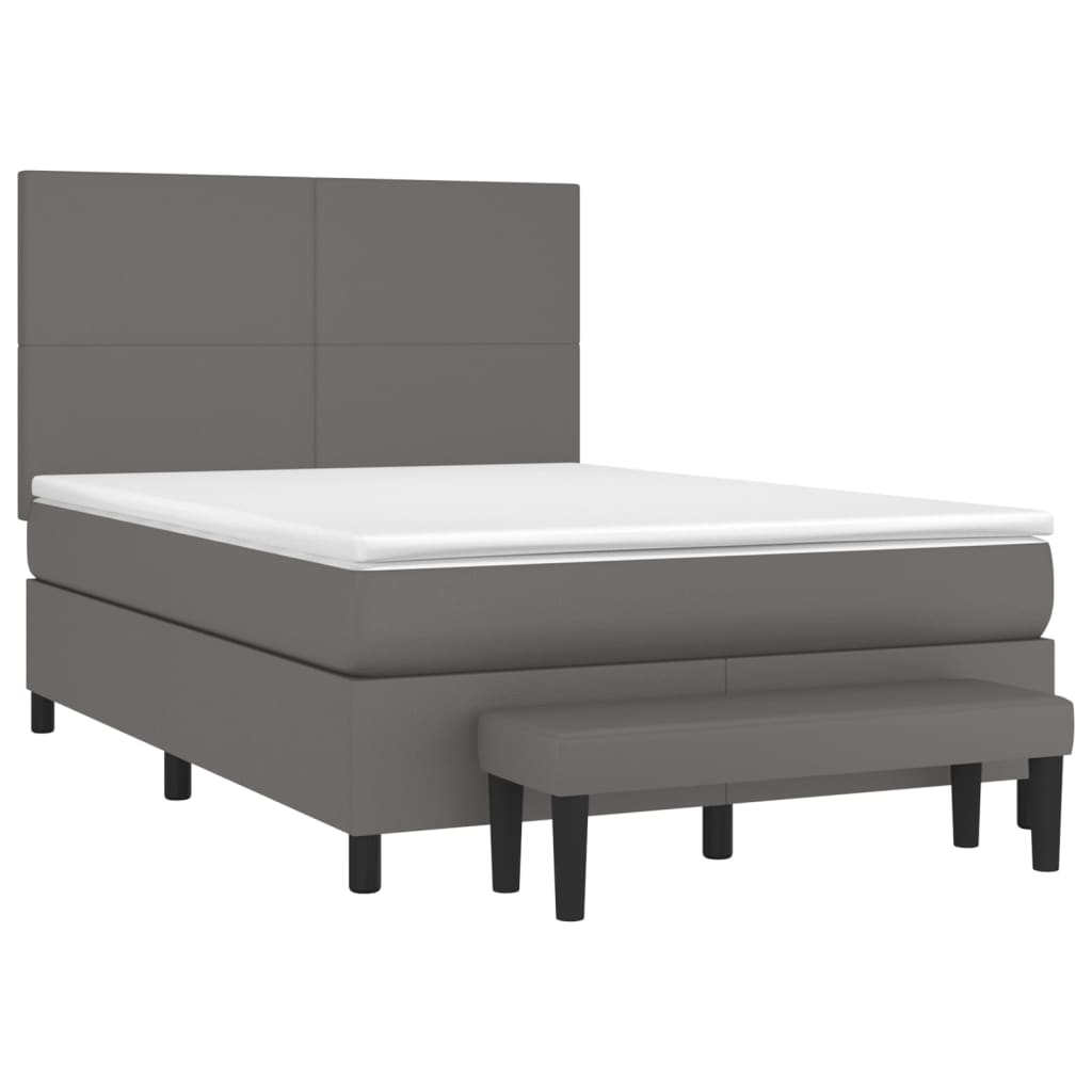 vidaXL Κρεβάτι Boxspring με Στρώμα Γκρι 140x200εκ. από Συνθετικό Δέρμα