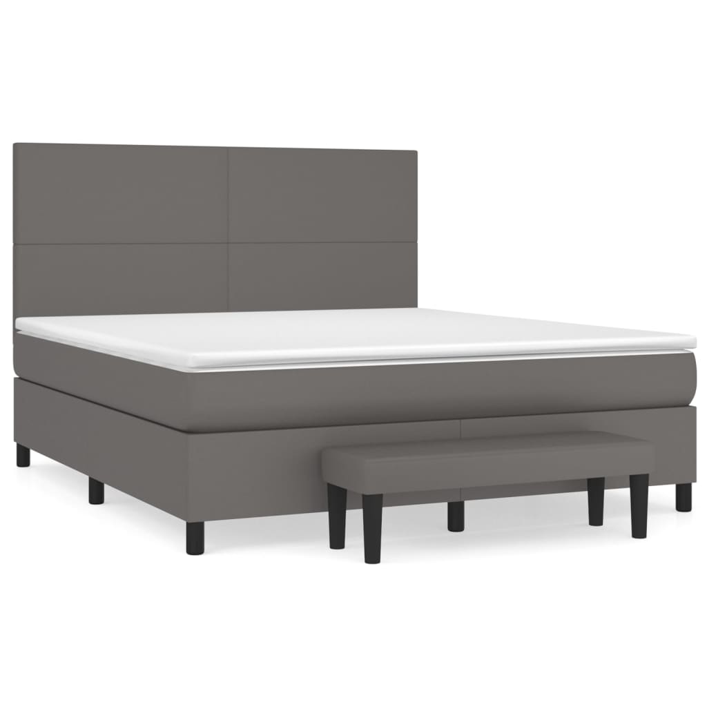 vidaXL Κρεβάτι Boxspring με Στρώμα Γκρι 160x200εκ. από Συνθετικό Δέρμα