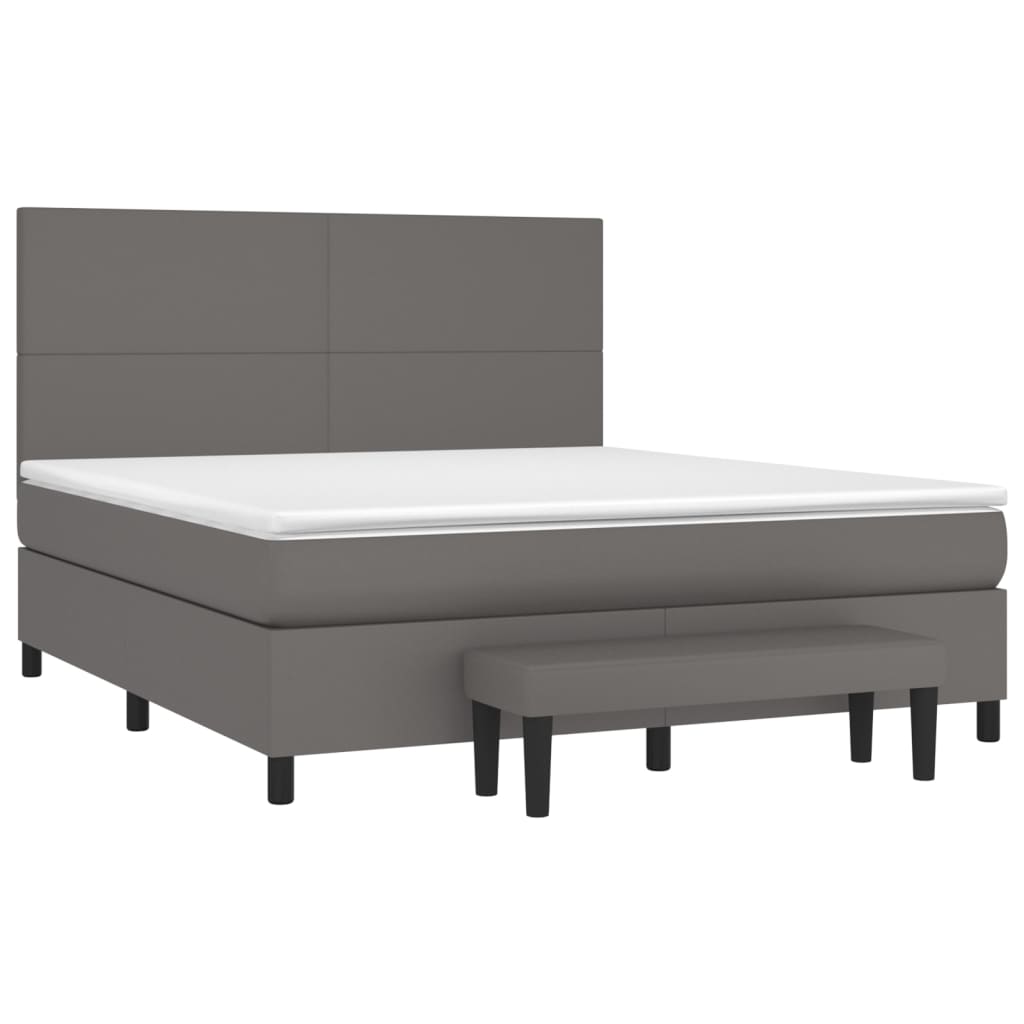 vidaXL Κρεβάτι Boxspring με Στρώμα Γκρι 160x200εκ. από Συνθετικό Δέρμα