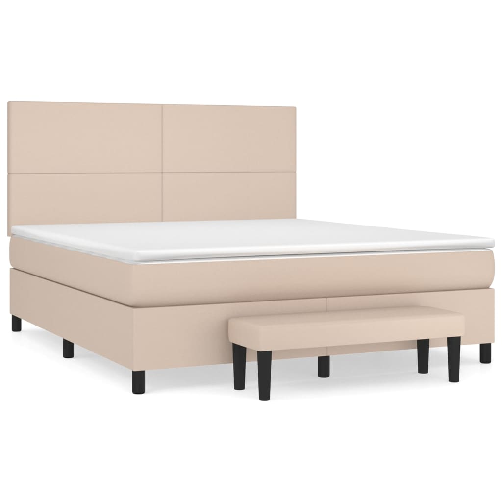 vidaXL Κρεβάτι Boxspring με Στρώμα Καπουτσίνο 160x200εκ.από Συνθ.Δέρμα