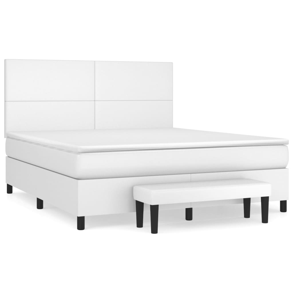 vidaXL Κρεβάτι Boxspring με Στρώμα Λευκό 180x200 εκ. Συνθετικό Δέρμα