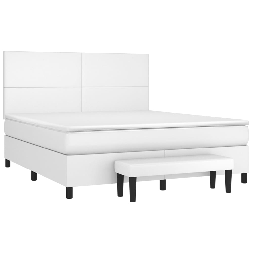 vidaXL Κρεβάτι Boxspring με Στρώμα Λευκό 180x200 εκ. Συνθετικό Δέρμα