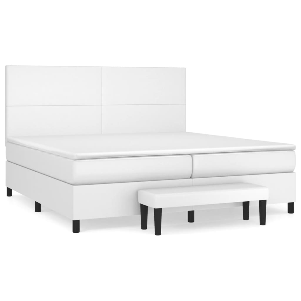 vidaXL Κρεβάτι Boxspring με Στρώμα Λευκό 200x200 εκ. Συνθετικό Δέρμα