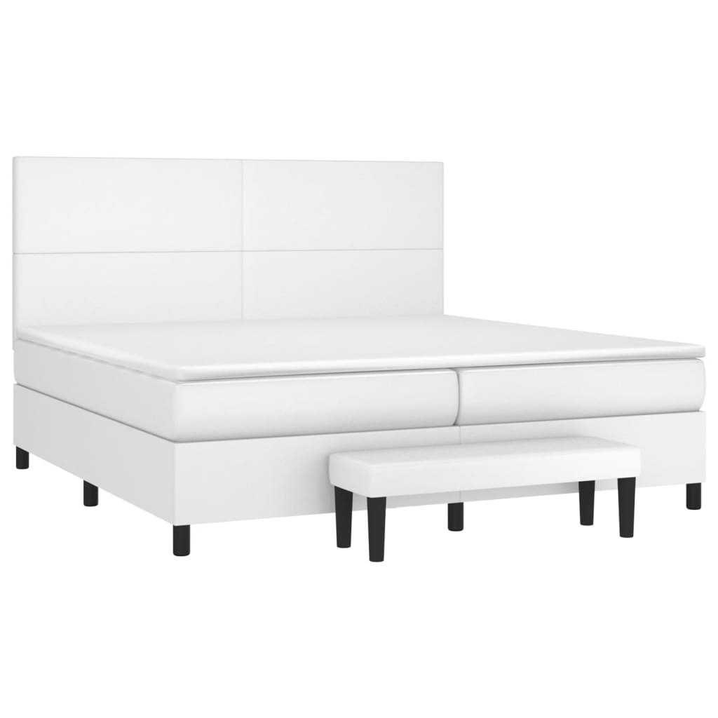 vidaXL Κρεβάτι Boxspring με Στρώμα Λευκό 200x200 εκ. Συνθετικό Δέρμα