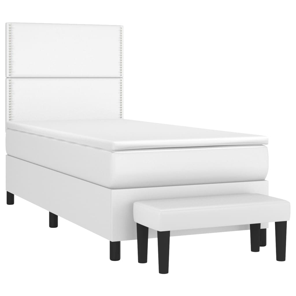 vidaXL Κρεβάτι Boxspring με Στρώμα Λευκό 100x200εκ.από Συνθετικό Δέρμα