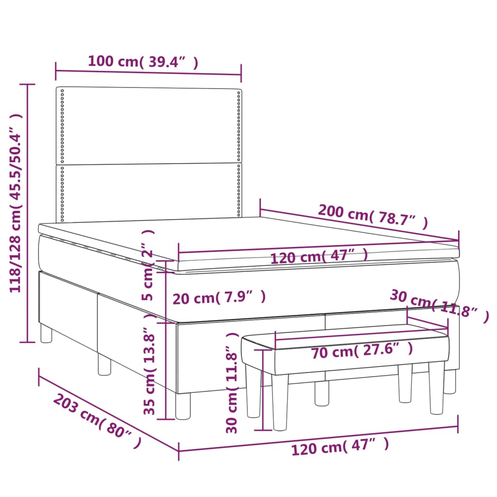 vidaXL Κρεβάτι Boxspring με Στρώμα Μαύρο 120 x 200 εκ. Συνθετικό Δέρμα