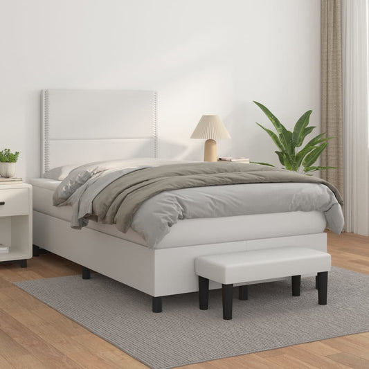 vidaXL Κρεβάτι Boxspring με Στρώμα Λευκό 120x200εκ.από Συνθετικό Δέρμα