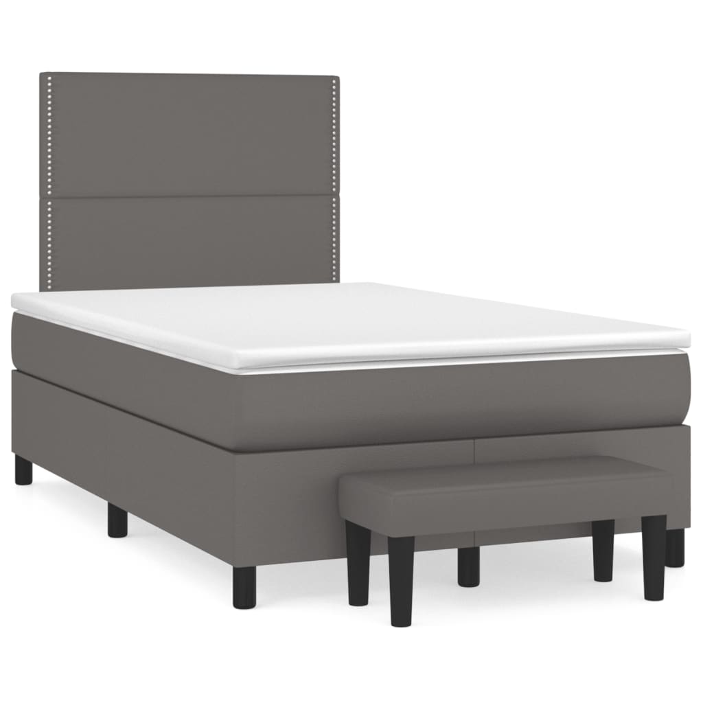 vidaXL Κρεβάτι Boxspring με Στρώμα Γκρι 120x200εκ. από Συνθετικό Δέρμα