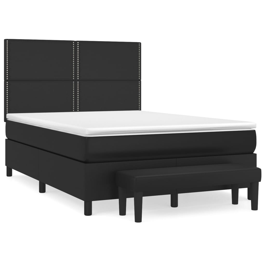 vidaXL Κρεβάτι Boxspring με Στρώμα Μαύρο 140x200εκ.από Συνθετικό Δέρμα