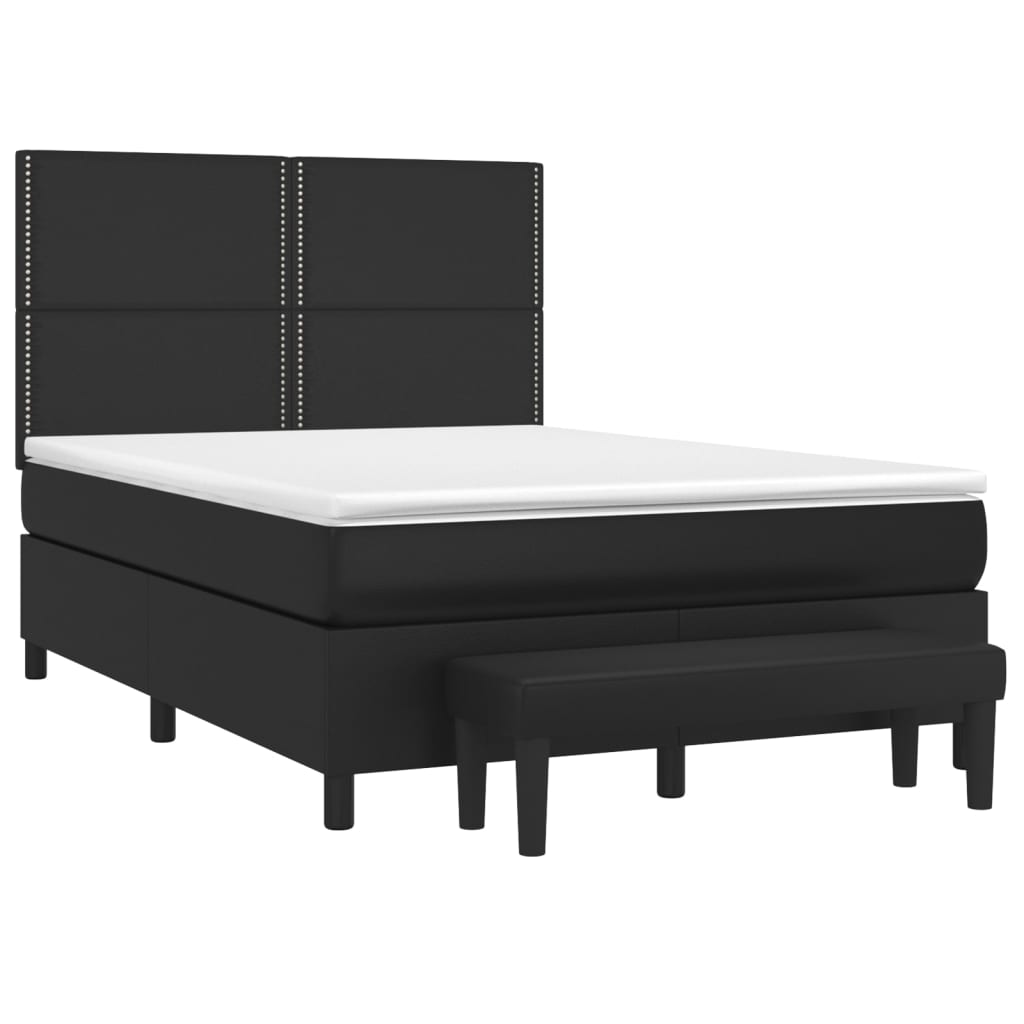 vidaXL Κρεβάτι Boxspring με Στρώμα Μαύρο 140x200εκ.από Συνθετικό Δέρμα