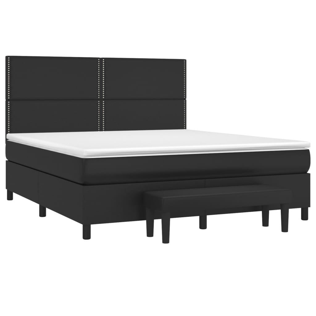 vidaXL Κρεβάτι Boxspring με Στρώμα Μαύρο 180x200εκ.από Συνθετικό Δέρμα