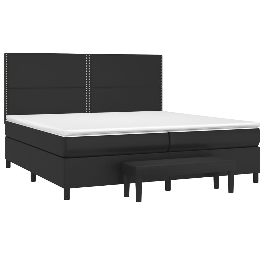vidaXL Κρεβάτι Boxspring με Στρώμα Μαύρο 200x200 εκ. Συνθετικό Δέρμα