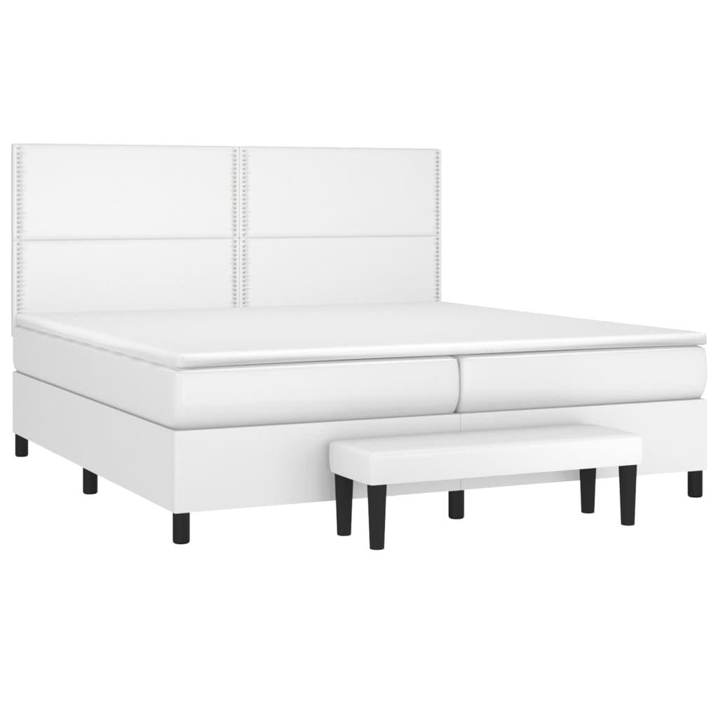 vidaXL Κρεβάτι Boxspring με Στρώμα Λευκό 200x200 εκ. Συνθετικό Δέρμα