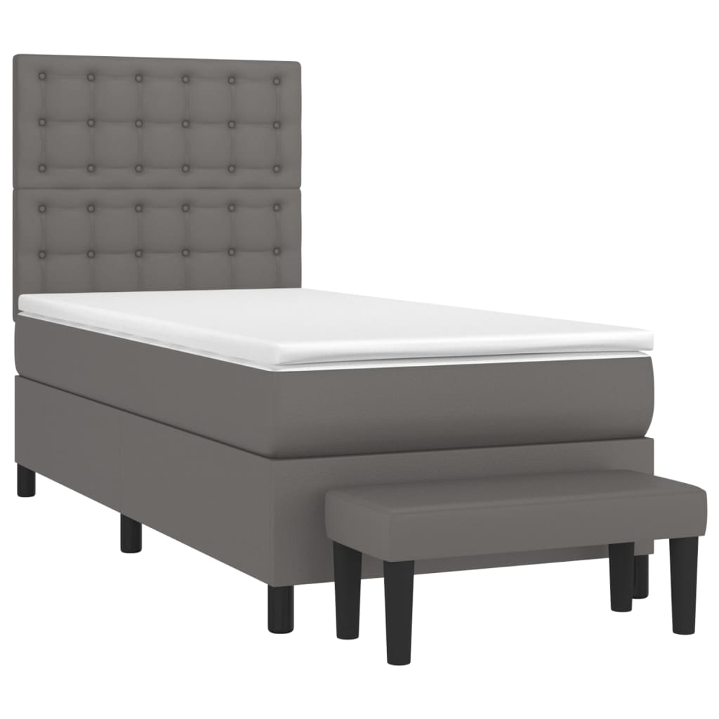 vidaXL Κρεβάτι Boxspring με Στρώμα Γκρι 90x190 εκ. από Συνθετικό Δέρμα