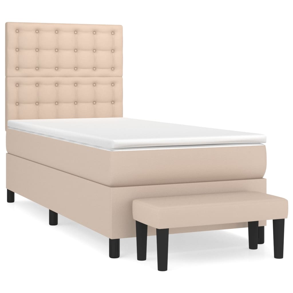 vidaXL Κρεβάτι Boxspring με Στρώμα Καπουτσίνο 90x200εκ.από Συνθ. Δέρμα