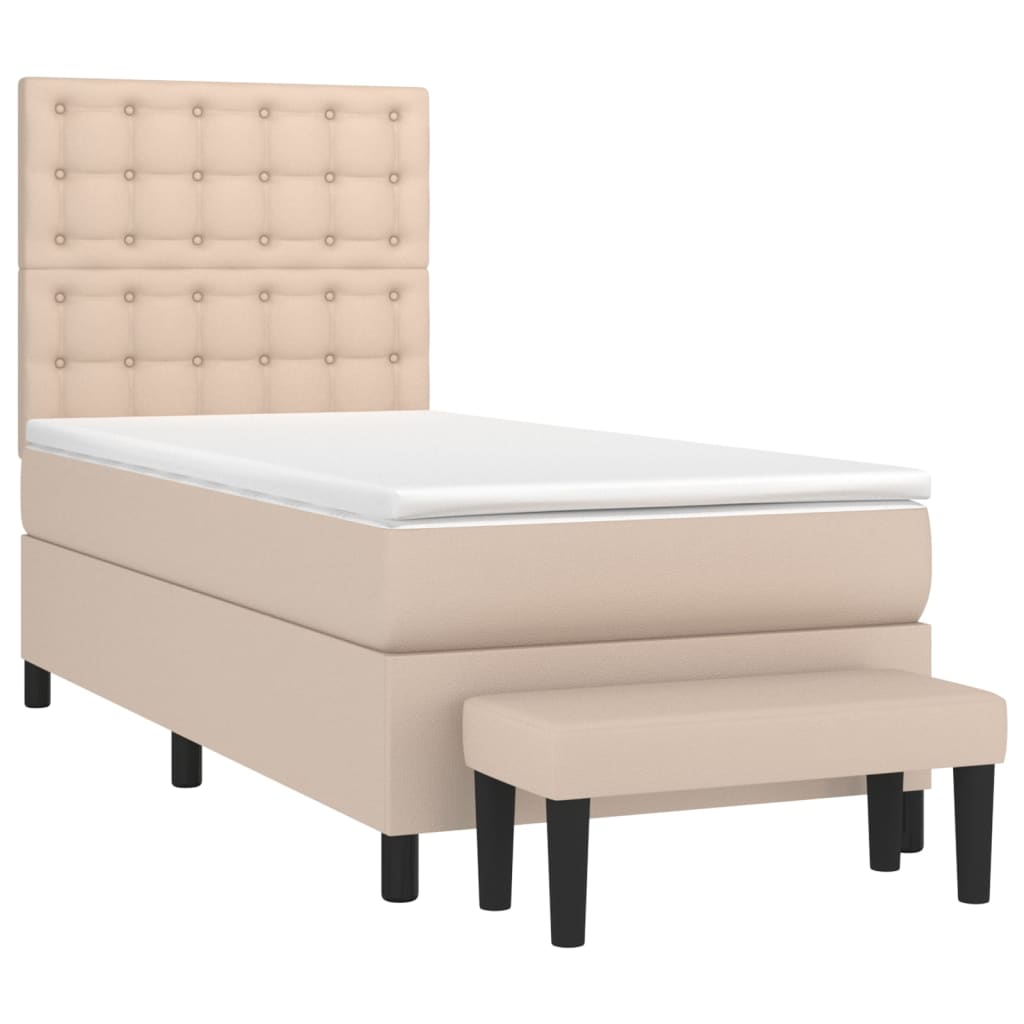 vidaXL Κρεβάτι Boxspring με Στρώμα Καπουτσίνο 100x200εκ.από Συνθ.Δέρμα