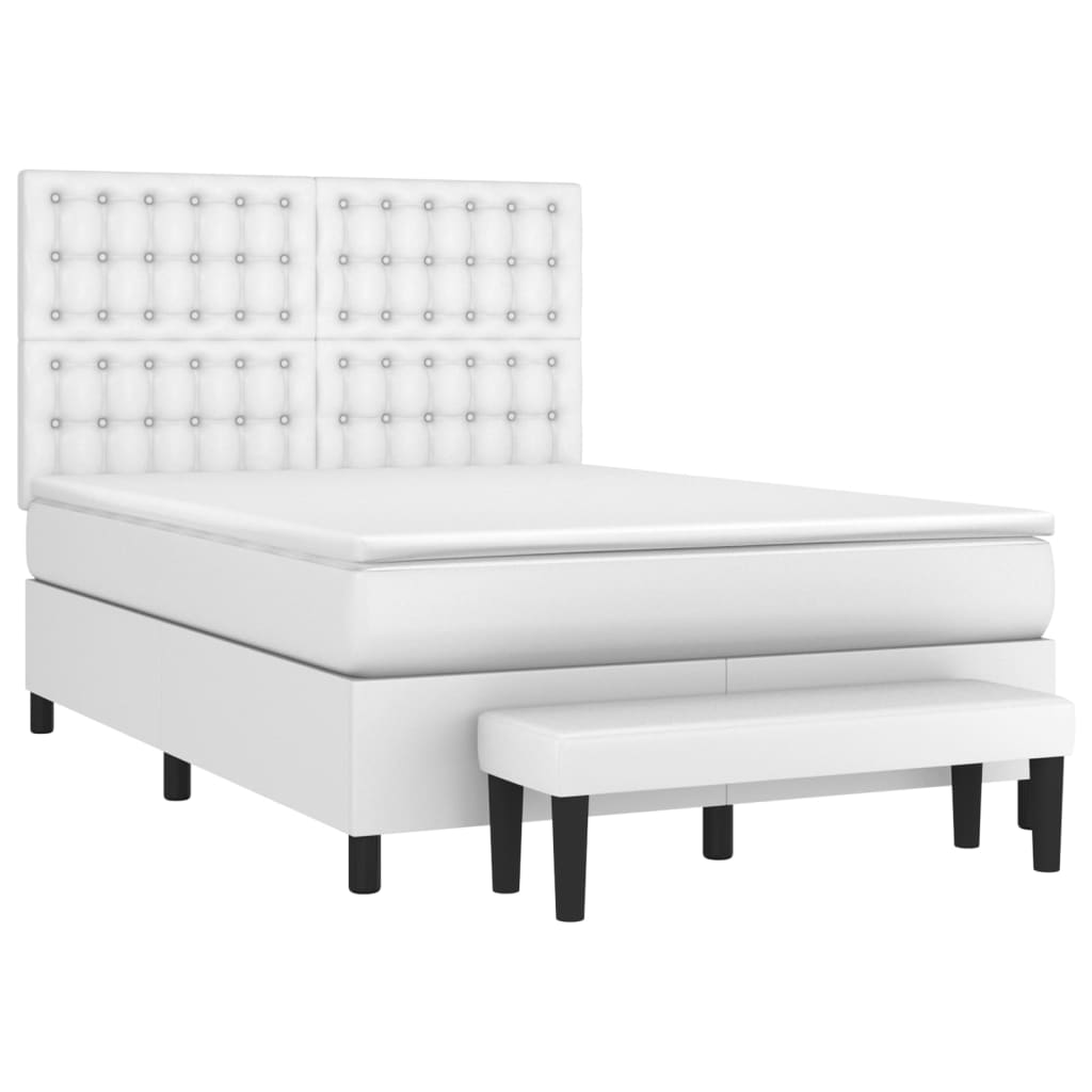 vidaXL Κρεβάτι Boxspring με Στρώμα Λευκό 140x200εκ.από Συνθετικό Δέρμα