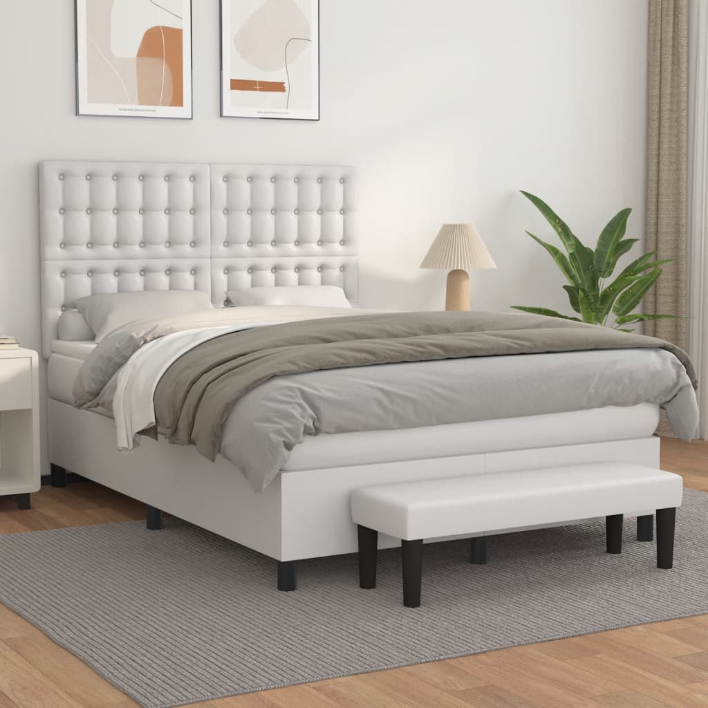 vidaXL Κρεβάτι Boxspring με Στρώμα Λευκό 140x200εκ.από Συνθετικό Δέρμα