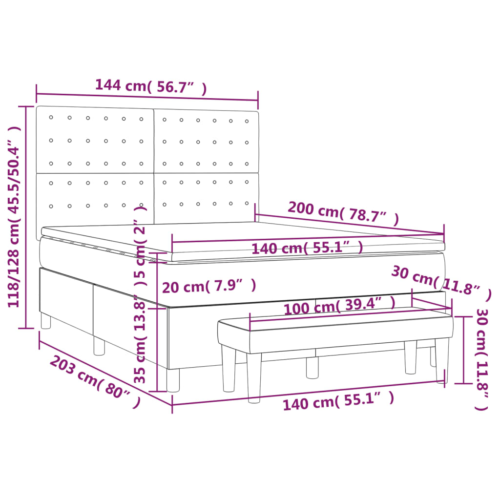 vidaXL Κρεβάτι Boxspring με Στρώμα Γκρι 140x200εκ. από Συνθετικό Δέρμα