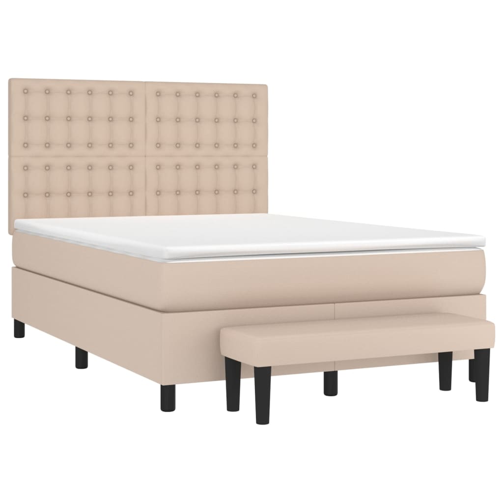 vidaXL Κρεβάτι Boxspring με Στρώμα Καπουτσίνο 140x200εκ.από Συνθ.Δέρμα