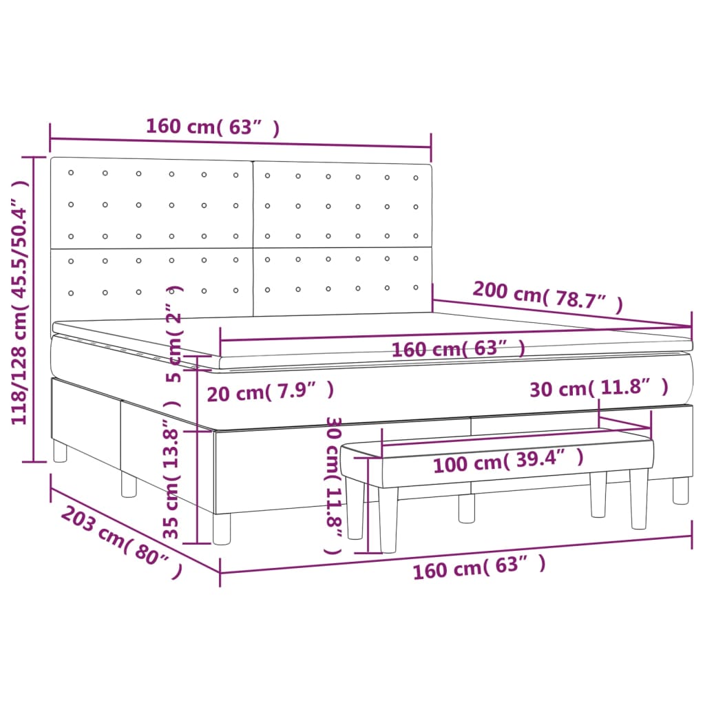 vidaXL Κρεβάτι Boxspring με Στρώμα Μαύρο 160x200εκ.από Συνθετικό Δέρμα