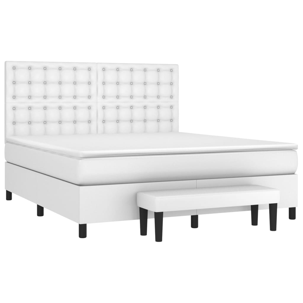 vidaXL Κρεβάτι Boxspring με Στρώμα Λευκό 160x200εκ.από Συνθετικό Δέρμα