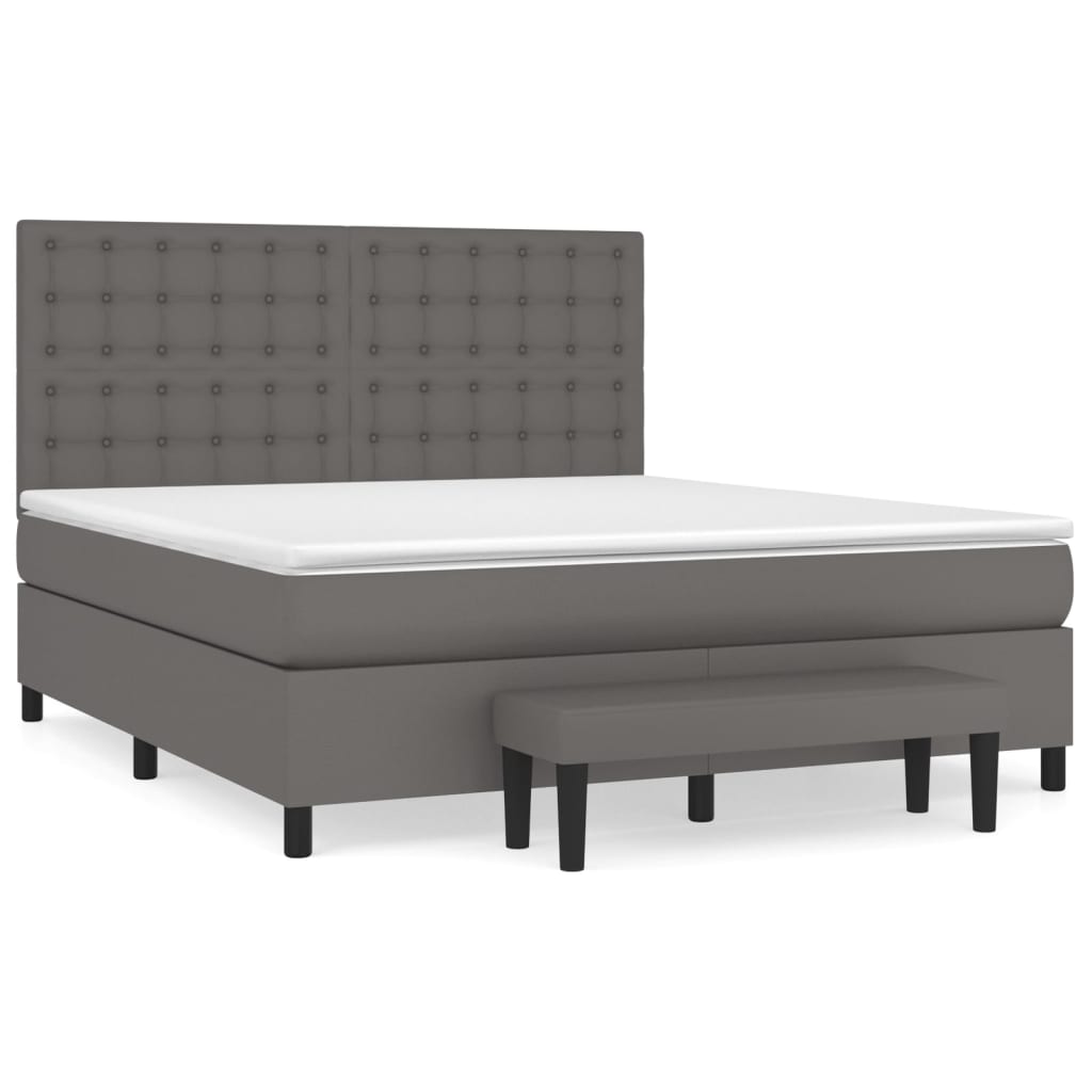 vidaXL Κρεβάτι Boxspring με Στρώμα Γκρι 160x200εκ. από Συνθετικό Δέρμα