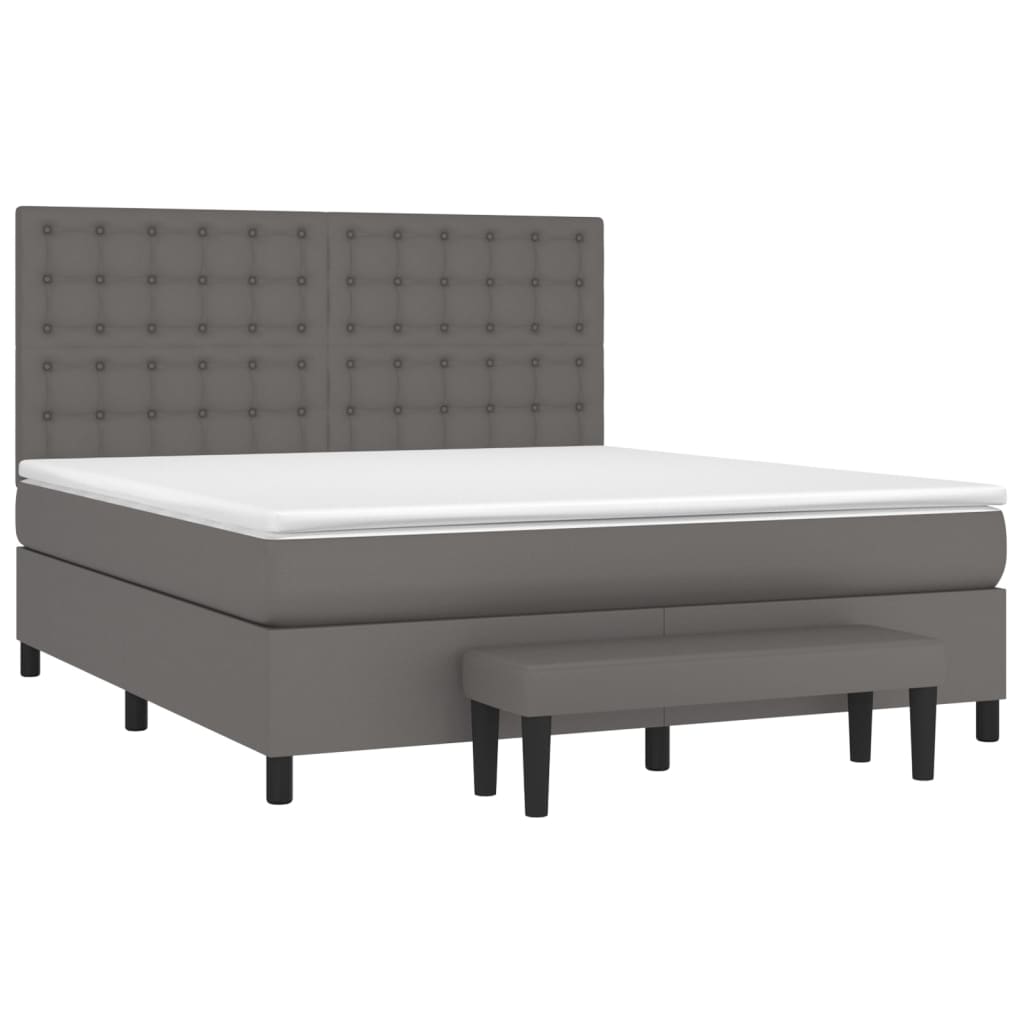 vidaXL Κρεβάτι Boxspring με Στρώμα Γκρι 160x200εκ. από Συνθετικό Δέρμα
