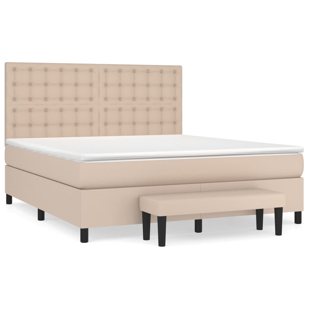 vidaXL Κρεβάτι Boxspring με Στρώμα Καπουτσίνο 160x200εκ.από Συνθ.Δέρμα