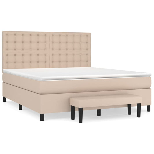 vidaXL Κρεβάτι Boxspring με Στρώμα Καπουτσίνο 160x200εκ.από Συνθ.Δέρμα