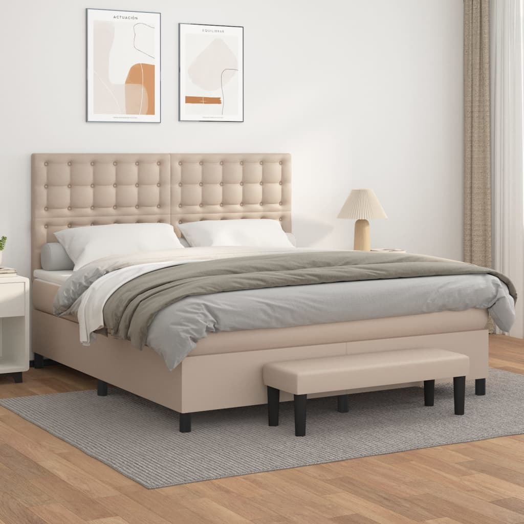 vidaXL Κρεβάτι Boxspring με Στρώμα Καπουτσίνο 160x200εκ.από Συνθ.Δέρμα
