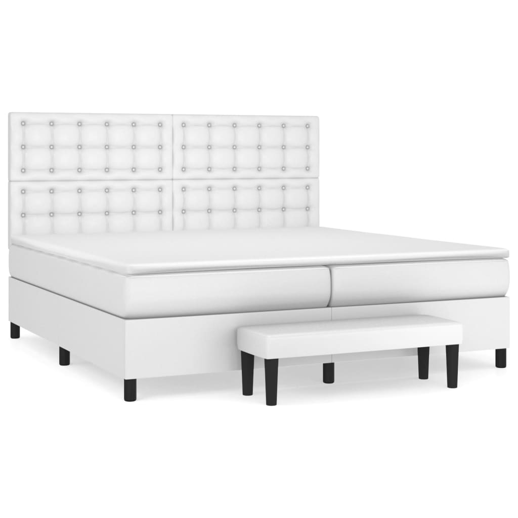 vidaXL Κρεβάτι Boxspring με Στρώμα Λευκό 200x200 εκ. Συνθετικό Δέρμα