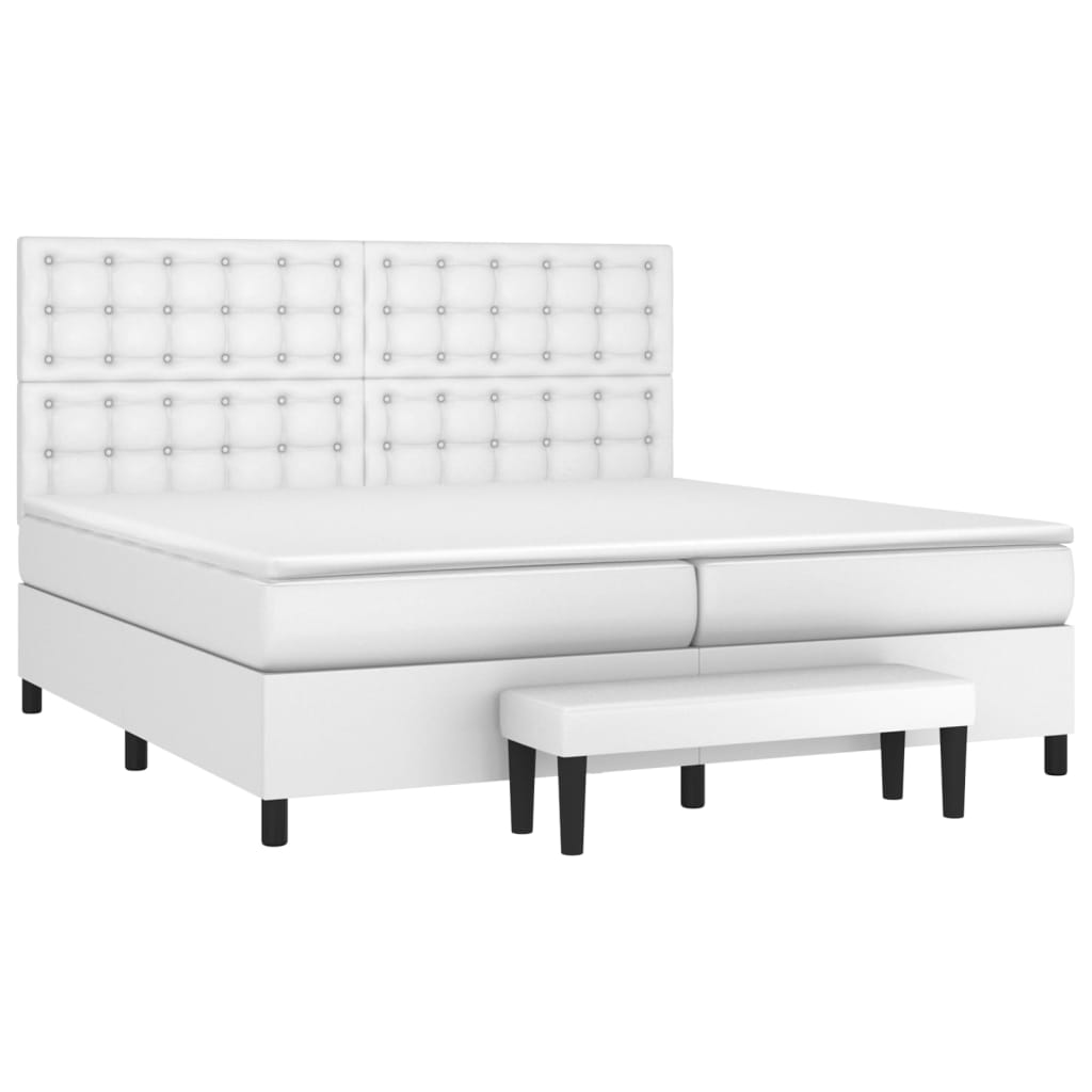 vidaXL Κρεβάτι Boxspring με Στρώμα Λευκό 200x200 εκ. Συνθετικό Δέρμα