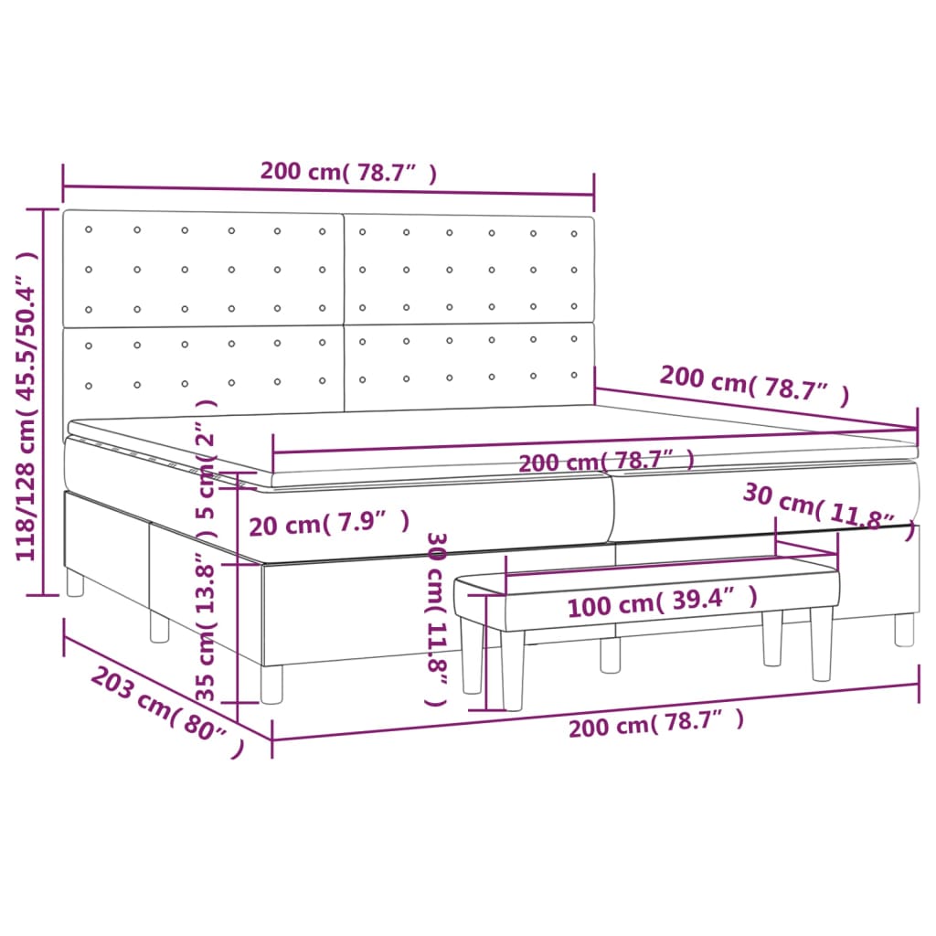 vidaXL Κρεβάτι Boxspring με Στρώμα Λευκό 200x200 εκ. Συνθετικό Δέρμα