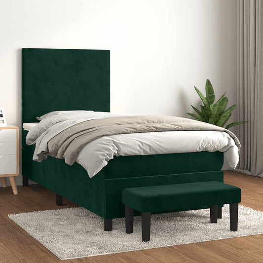 vidaXL Κρεβάτι Boxspring με Στρώμα Σκούρο Πράσινο 90x190 εκ. Βελούδινο