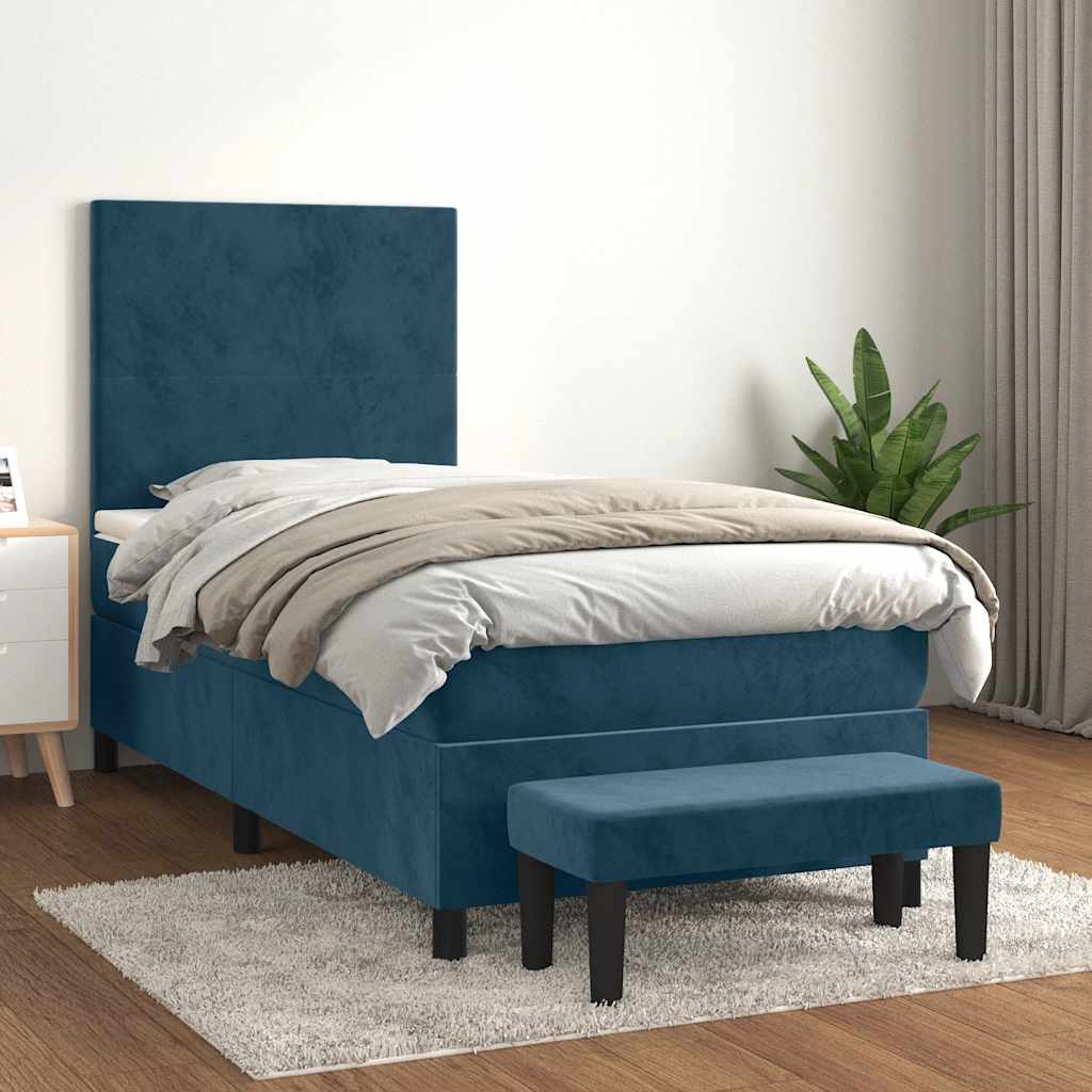 vidaXL Κρεβάτι Boxspring με Στρώμα Σκούρο Μπλε 90x190 εκ. Βελούδινο