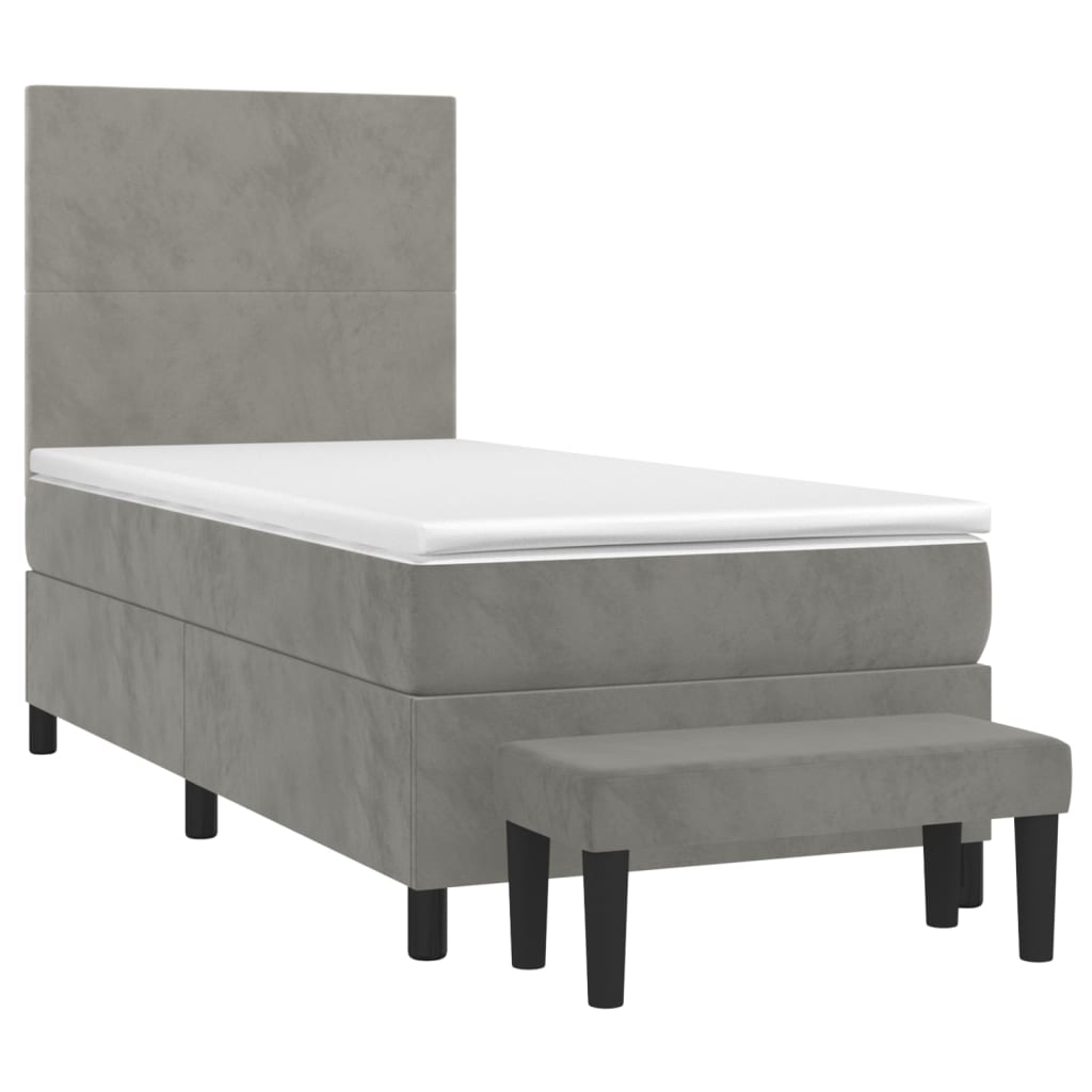 vidaXL Κρεβάτι Boxspring με Στρώμα Ανοιχτό Γκρι 100x200 εκ. Βελούδινο