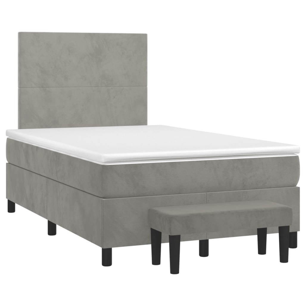 vidaXL Κρεβάτι Boxspring με Στρώμα Ανοιχτό Γκρι 120x200 εκ. Βελούδινο